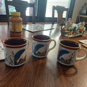 Three Vintage Otagiri Goose Embossed Textured Coffee Stoneware Mugs